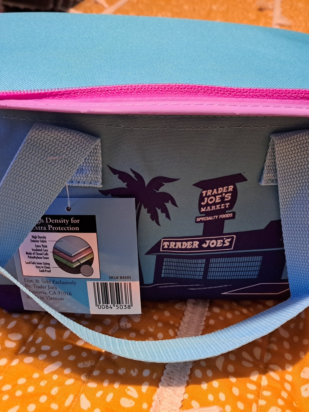 Trader Joe's 2026 newly released Spring Mini Tote Bag blue & Pink, purple inside